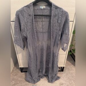 Gray Sheer Lace Kimono